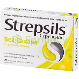 Стрепсилс таблетки для рассасывания №24 лимон б/сахара